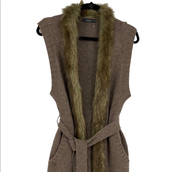 THEME Faux Fur Collar Open Front Vest Size Small - Picture 9 of 9